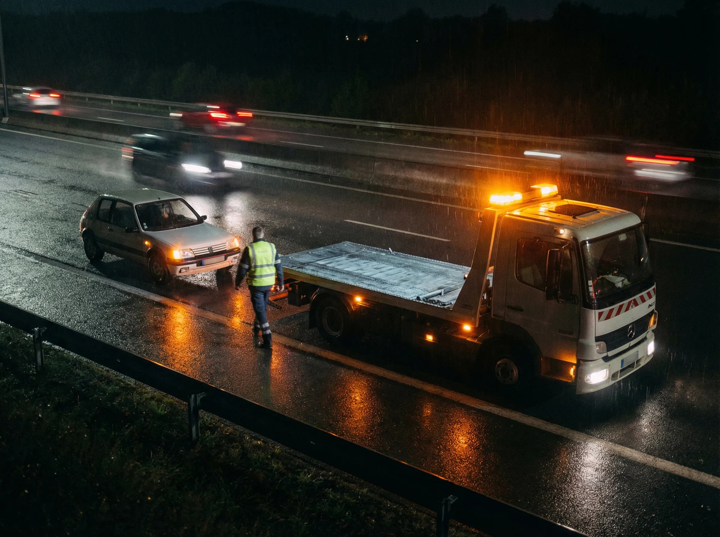 Dépanneuse DG intervenant pour un remorquage en France